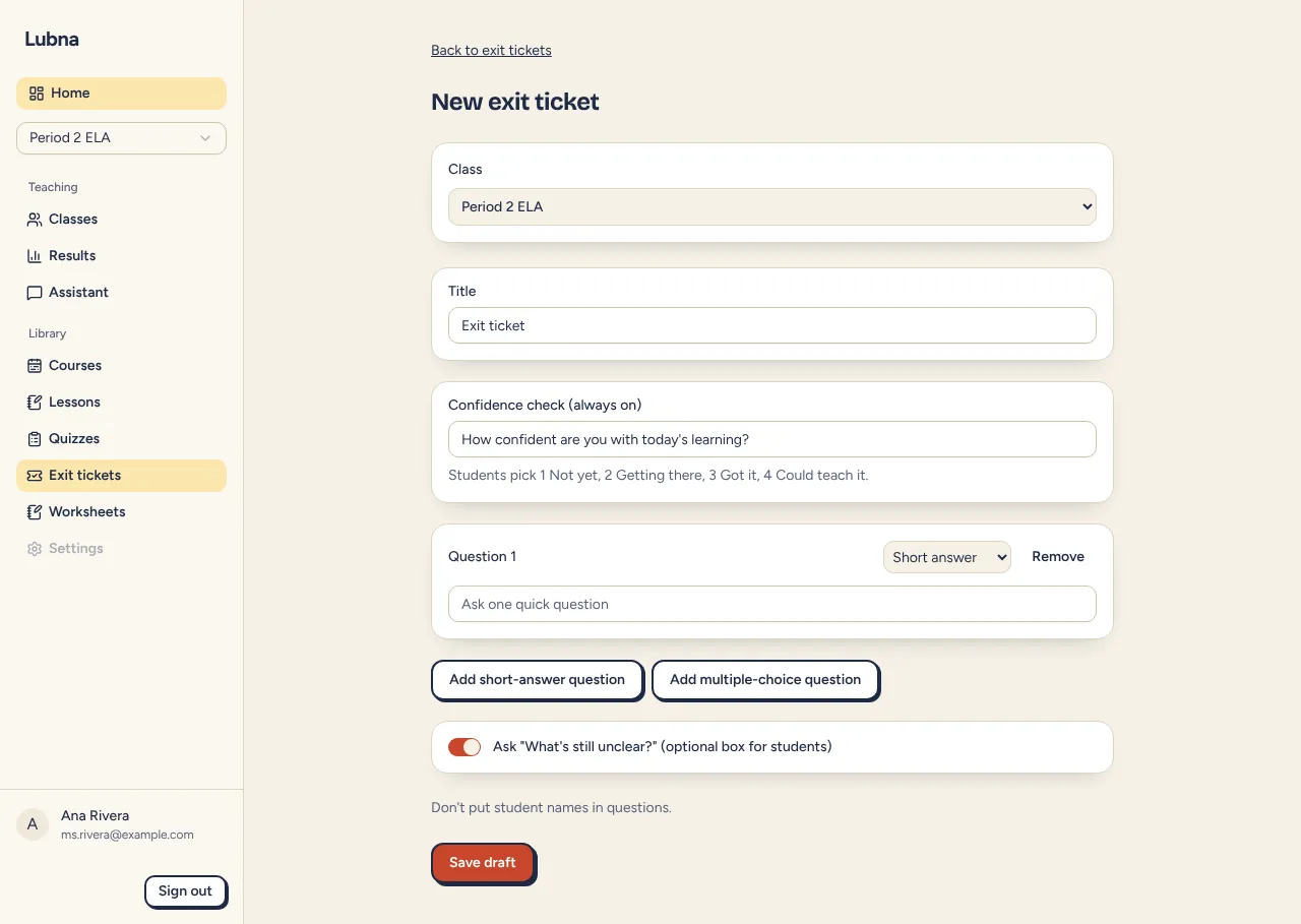 The new exit ticket form